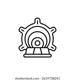 Icono de engranaje estilizado con círculos concéntricos y detalle de la base en blanco