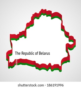Stylized generalized designation of Belarus borders using a ribbon with colors and ornaments of Belorussian flag