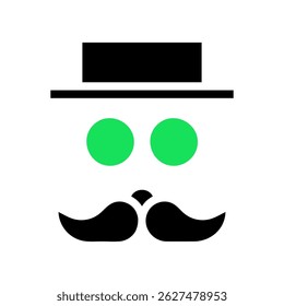 Ícone de cavalheiro estilizado com olhos verdes e design gráfico de bigode retrô