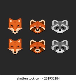 Stylized geometric animal heads (fox, red panda, raccoon) in clean minimalistic style.