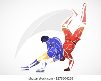 stylized, geometric athletes two. wrestling sport