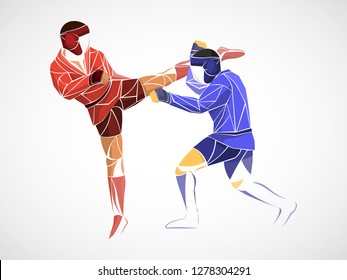 stylized, geometric athletes two. wrestling sport