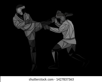stylized, geometric athletes two. wrestling sport.