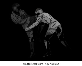 stylized, geometric athletes two. wrestling sport.