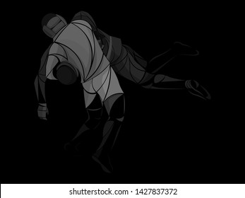 stylized, geometric athletes two. wrestling sport.