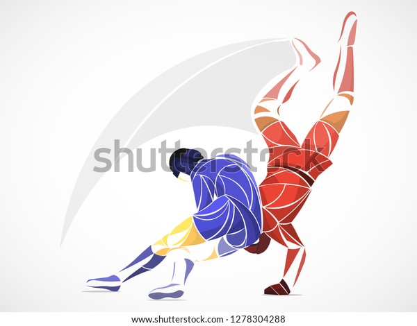 stylized,\
geometric athletes two. wrestling\
sport