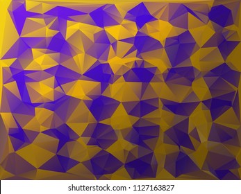 Stylized geometric background made of purple and golden polygons.