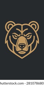 Stylized geometric bear face icon in brown.