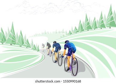 Stylized, geometric bicyclist, cycle, cyclist isolated. Sportsman, athlete silhouette illustration vector. Sport bike logo, poster, advertising.