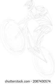 Stylized, geometric bicyclist, cyclist, cycle sketch isolated. Sportsman, athlete silhouette illustration vector. Sport bike, cycle logo, poster, advertising.