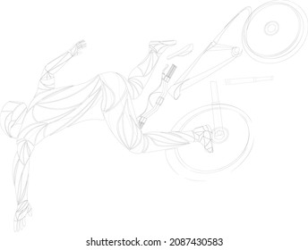 Stylized, geometric bicyclist, cyclist, cycle sketch isolated. Sportsman, athlete silhouette illustration vector. Sport bike, cycle logo, poster, advertising.