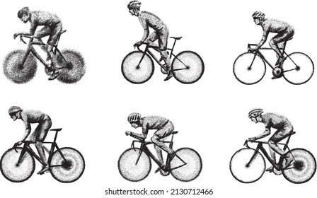 Stylized, geometric bicyclist, cyclist, cycle sketch isolated. Sportsman, athlete silhouette illustration vector. Sport bike, cycle logo, poster, advertising
