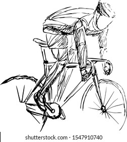 Stylized, geometric bicyclist, cyclist sketch isolated. Sportsman, athlete silhouette illustration vector. Sport bike logo, poster, advertising.