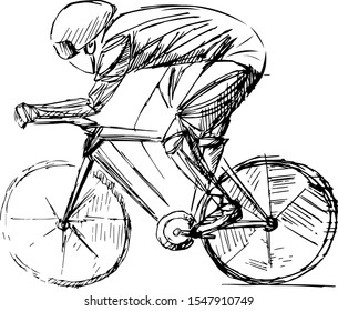 Stylized, geometric bicyclist, cyclist sketch isolated. Sportsman, athlete silhouette illustration vector. Sport bike logo, poster, advertising.