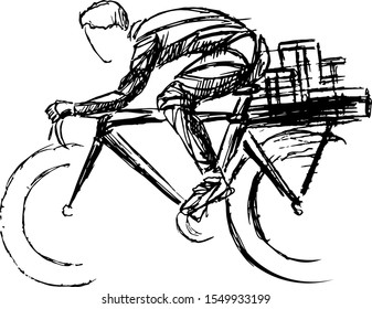 Stylized, geometric bicyclist, cyclist sketch isolated. Sportsman, athlete silhouette illustration vector. Sport bike logo, poster, advertising.