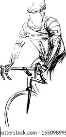 Stylized, geometric bicyclist, cyclist sketch isolated. Sportsman, athlete silhouette illustration vector. Sport bike logo, poster, advertising.