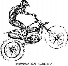 Stylized, geometric bicyclist, cyclist sketch isolated. Sportsman, athlete silhouette illustration vector. Sport bike logo, poster, advertising.