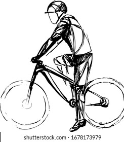 Stylized, geometric bicyclist, cyclist sketch isolated. Sportsman, athlete silhouette illustration vector. Sport bike logo, poster, advertising.