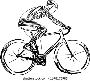 Stylized, geometric bicyclist, cyclist sketch isolated. Sportsman, athlete silhouette illustration vector. Sport bike logo, poster, advertising.