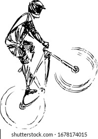 Stylized, geometric bicyclist, cyclist sketch isolated. Sportsman, athlete silhouette illustration vector. Sport bike logo, poster, advertising.