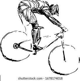 Stylized, geometric bicyclist, cyclist sketch isolated. Sportsman, athlete silhouette illustration vector. Sport bike logo, poster, advertising.
