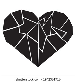 Stylized geometric black heart. Flat vector logo. Broken glass. Logo