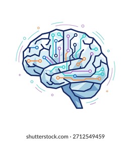 A stylized geometric brain with vibrant circuitry and energetic shapes, representing intelligence, data flow, and modern artificial intelligence concepts.