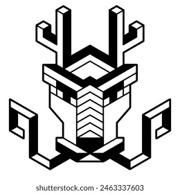 Stylized geometric chinese dragon head. Simple and minimalistic polygonal style. Tattoo design, logo art, vector illustration.