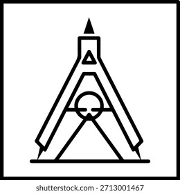 Stylized geometric compass drawing tool icon in black and white, representing precision and design