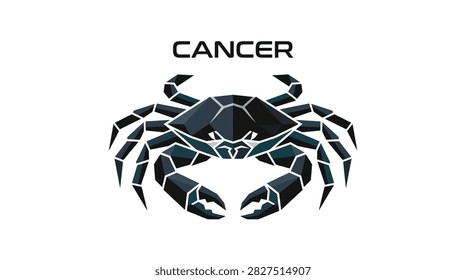 Stylized geometric crab represents the zodiac sign Cancer against a clean white background.
