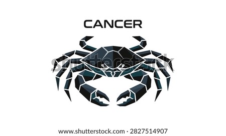 Stylized geometric crab represents the zodiac sign Cancer against a clean white background.