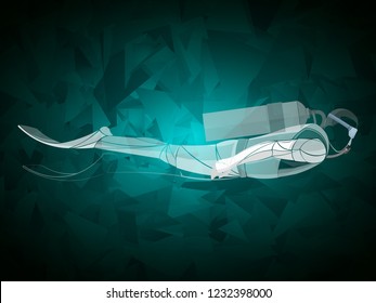 Stylized, geometric, diving. Athlete in ocean vector