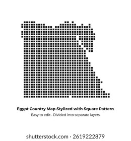 Stylized Geometric Egypt Country Map Vector Art, with Square Pattern Design