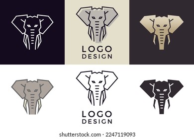 Stylized geometric Elephant head illustration. Vector icon tribal design in 6 different styles