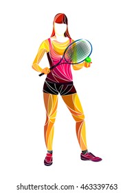 Stylized, geometric girl, woman tennis player