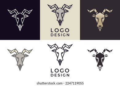 Stylized geometric Goat head illustration. Vector icon design in 6 different styles