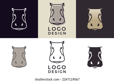 Stylized geometric Hippopotamus head illustration. Vector icon tribal hippo design in 6 different styles