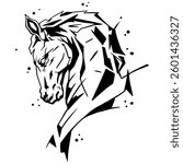 Stylized geometric horse head in black and white. Modern horse silhouette clipart, perfect for tattoos, stickers, logos, or cut file projects.