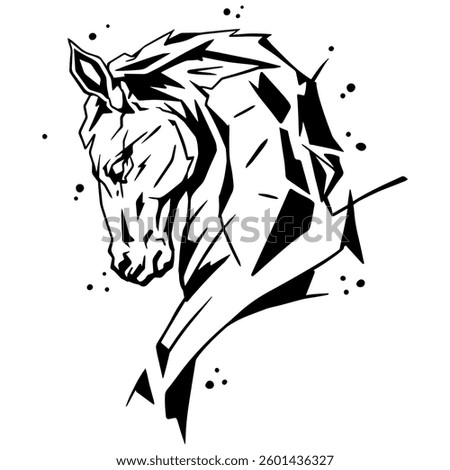 Stylized geometric horse head in black and white. Modern horse silhouette clipart, perfect for tattoos, stickers, logos, or cut file projects.
