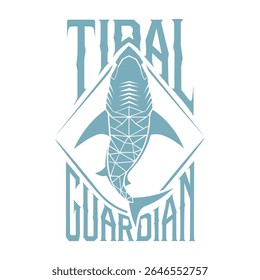 A stylized geometric illustration of a shark within a diamond shape featuring the text Tidal Guardian. This design is ideal for t-shirts posters and other marine or wildlife related