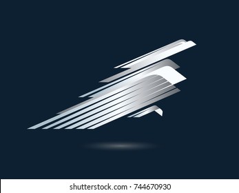 Stylized geometric image of soaring Silver Eagle or Phoenix on black background. Vector illustration. Works well as a tattoo, icon, emblem, print or mascot.