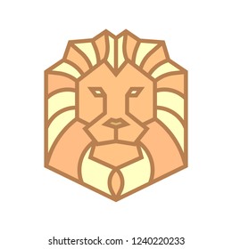 Stylized geometric Lion head illustration. Vector icon tribal design