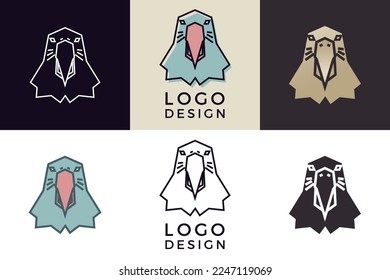 Stylized geometric Parrot head illustration. Vector icon tribal bird design in 6 different styles