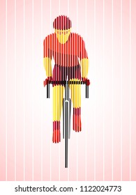 stylized, geometric, red cyclist
