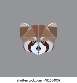 Stylized geometric red panda head in clean minimalist style on gray background.