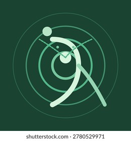 A stylized geometric representation of an athlete skillfully controlling a ball with their chest, surrounded by monochromatic green concentric rings. This minimalist vector artwork captures the essence of sports technique through harmonious lines and circular patterns, ideal for conceptual designs related to football, movement, athletic precision, and modern graphic art.