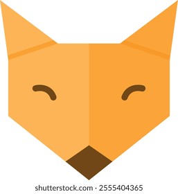 Stylized, geometric representation of a fox's face. The fox's face is depicted in a minimalist, flat design with simple shapes and a limited color palette. The face is primarily orange.