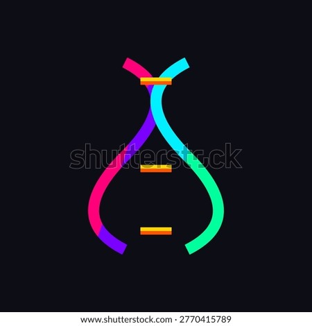 Stylized geometric representation of genetic structure featuring a magenta and cyan double strand design isolated against a solid dark background