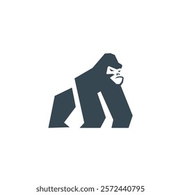 A stylized, geometric representation of a gorilla in a dark blue color