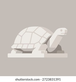 A stylized, geometric sculpture of a turtle in a light, neutral color palette, presented on a simple base.